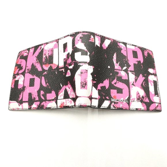 Michael Kors Cooper Graphic Billfold Designer Wallet Pink/Black/Red Leather - Picture 5 of 5